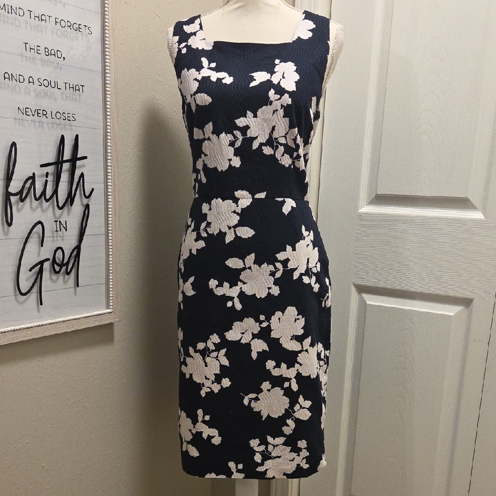 Talbots Black and Cream Floral Midi Dress